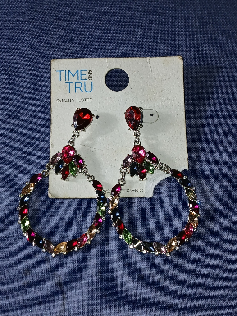 Time and Tru Multicolor Crystal Hoop Drop Earrings